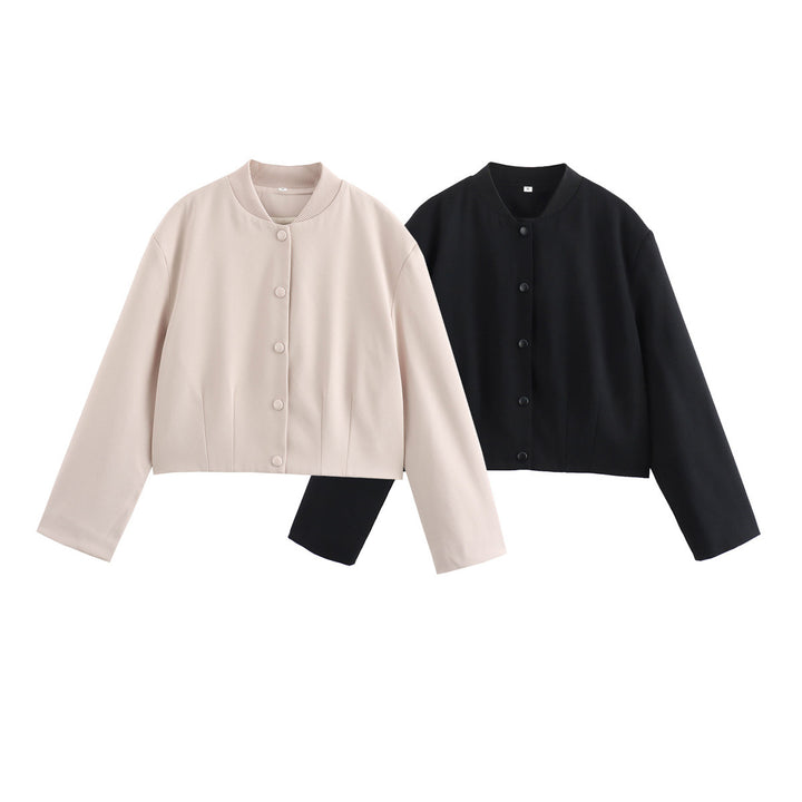 スタンドカラー短ジャケット – ルーズシルエット & 軽量素材